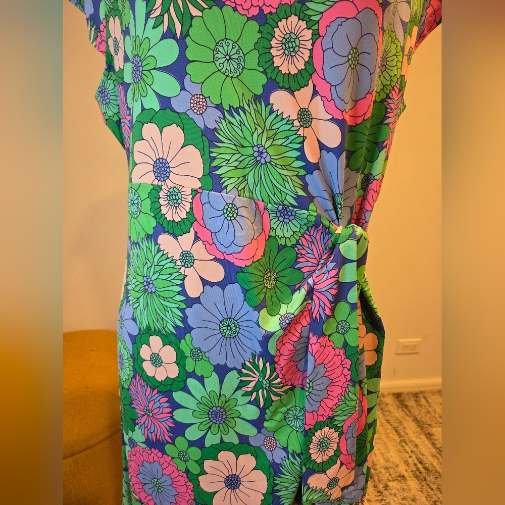 Talbots Vibrant Floral Midi Dress in Green Blue and Blue, Size XL. - Picture 4 of 14